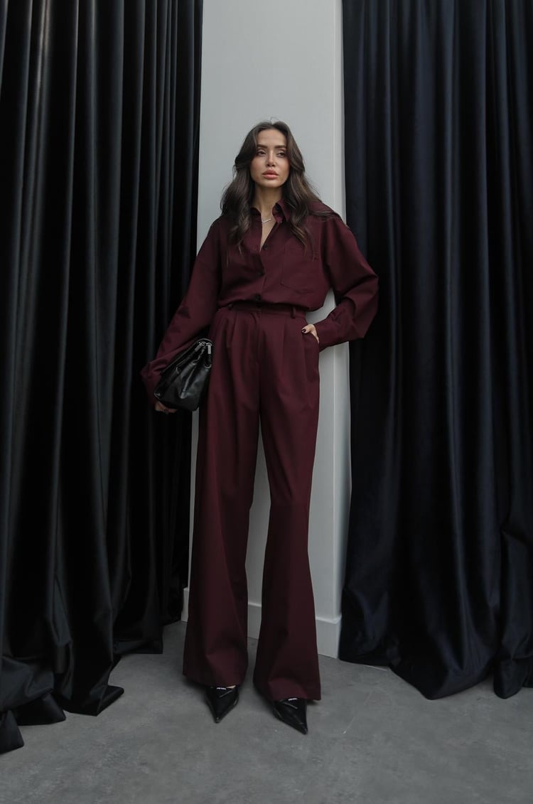 Bordo Sutton Gömlek Pantolon Takım