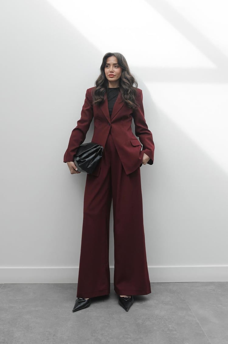 Bordo Tek Düğme Blazer Pantolon Takım