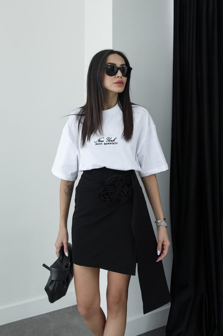 Brxxlyn NY İşlemeli Oversize Beyaz Tişört