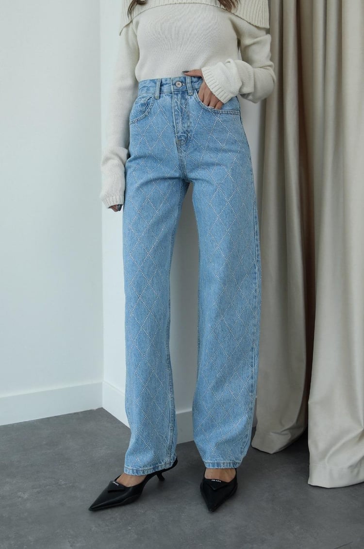 Buz Mavisi Taşlı Jean