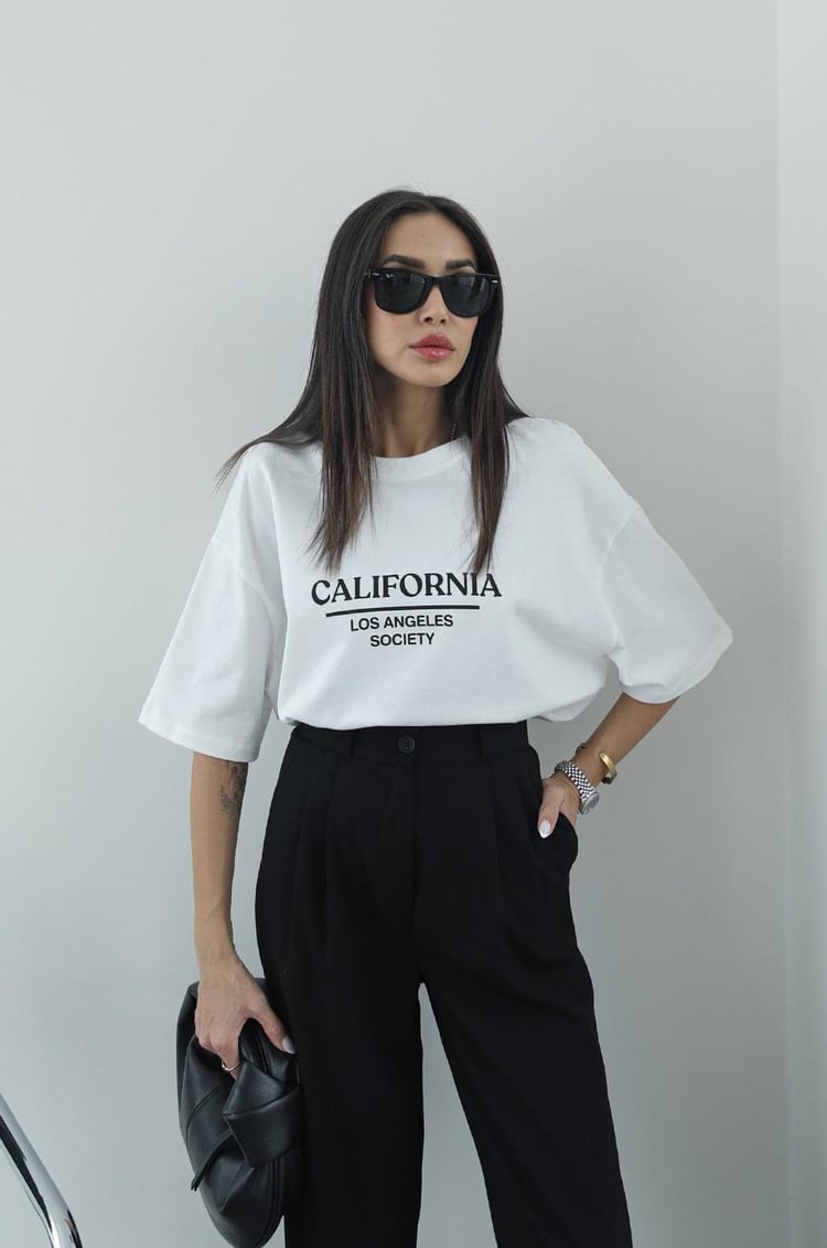 California Baskılı Beyaz Tişört