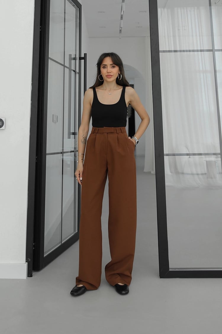 Camel Pleated Palazzo Pantolon