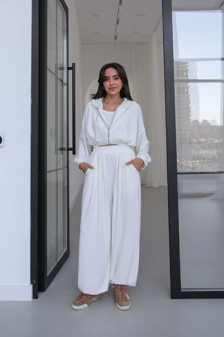 Ekru İp Büzgülü Sweat Atlet Pantolon Takım