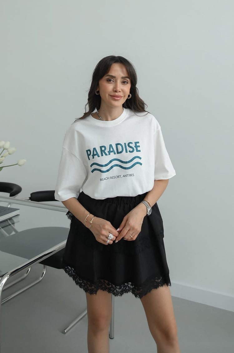 Ekru Paradise Baskılı Tişört