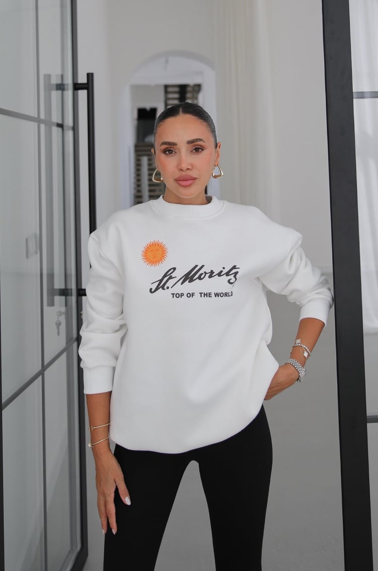 Ekru St Moritz Baskılı Sweatshirt