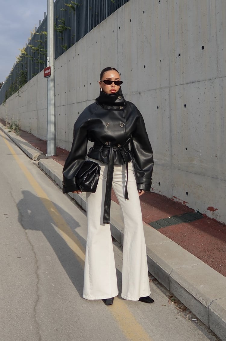 Ekru Yanı Dikiş Detaylı Wide Leg Jean
