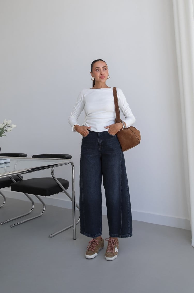 Füme Yanı Çift Dikişli Mom Jean