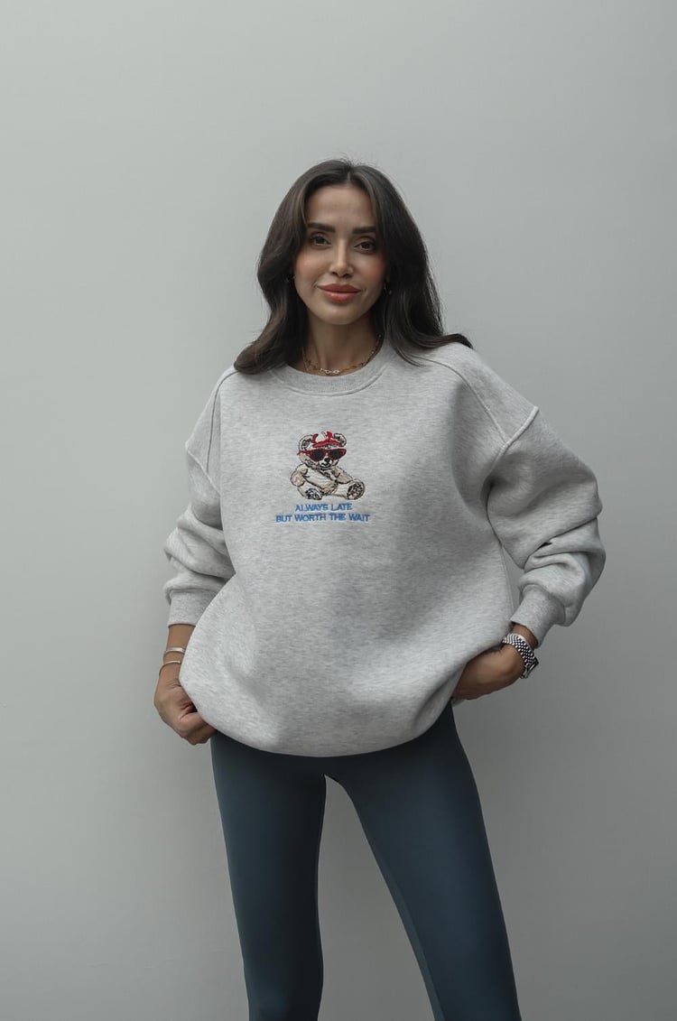 Gri Ayıcık Baskılı Sweatshirt