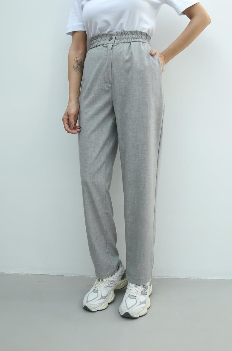 Gri Beli Lastikli Carrot Pantolon