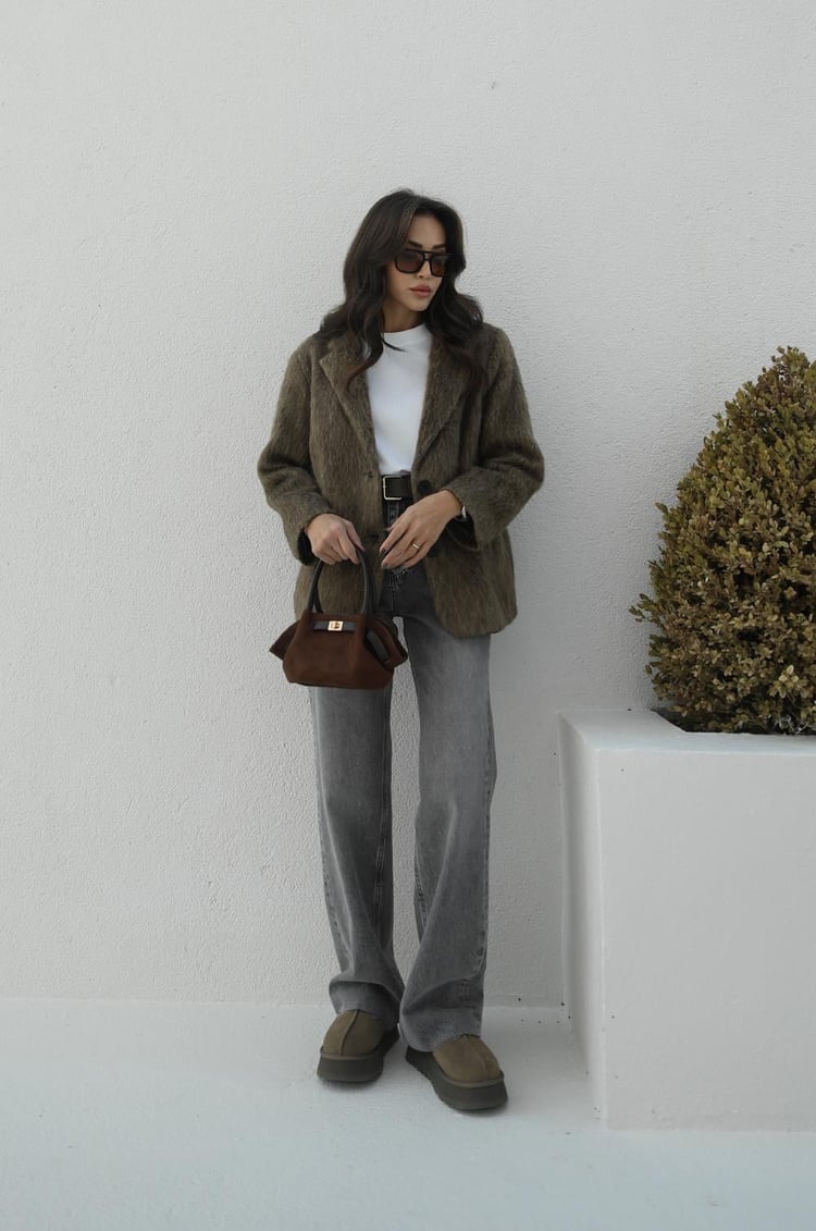 Gri Kar Yıkamalı Wide Leg Jean
