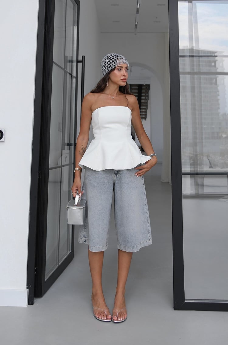 Gri Mavi Kapri Denim Şort