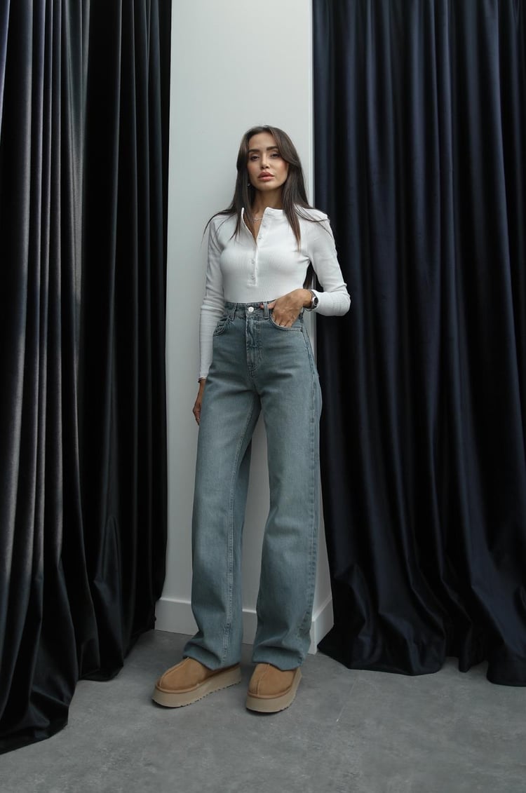 Gri Mavi Yıkamalı Straight Jean