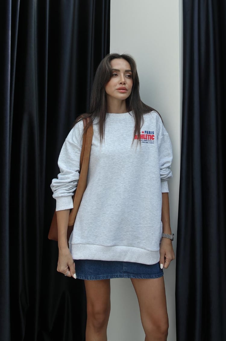 Gri Paris Baskılı Sweatshirt