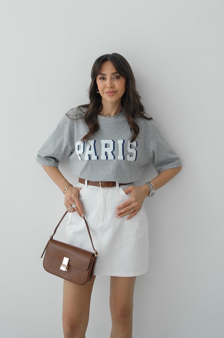 Gri Paris Baskılı Tişört
