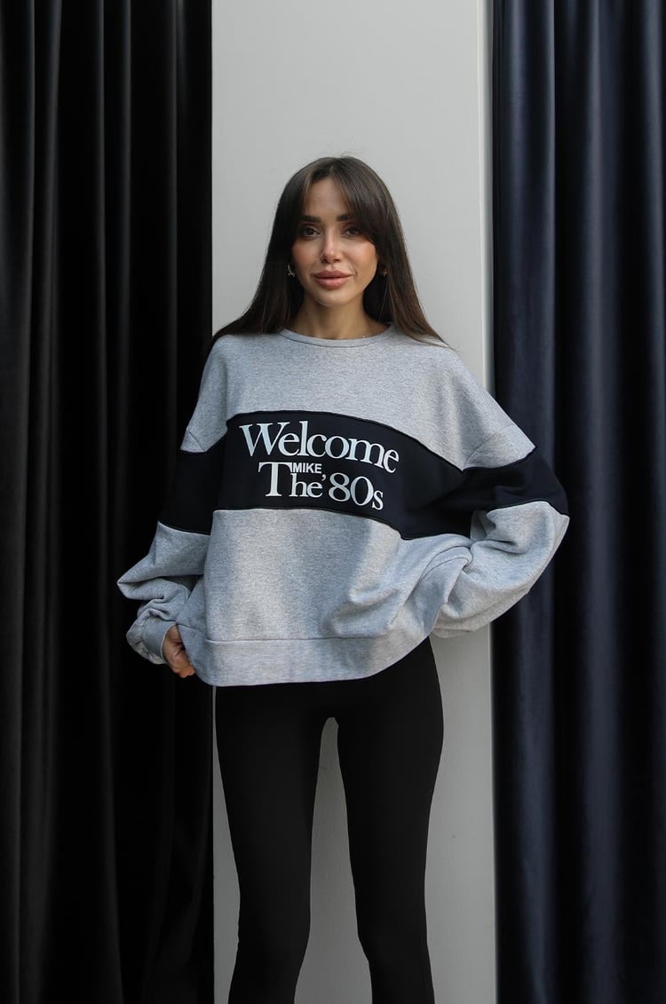 Gri Welcome Bike Baskılı Sweatshirt