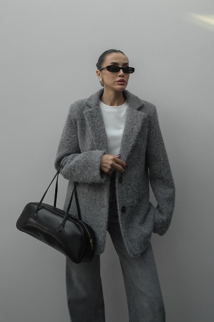 Gri Yün Dokulu Blazer Ceket