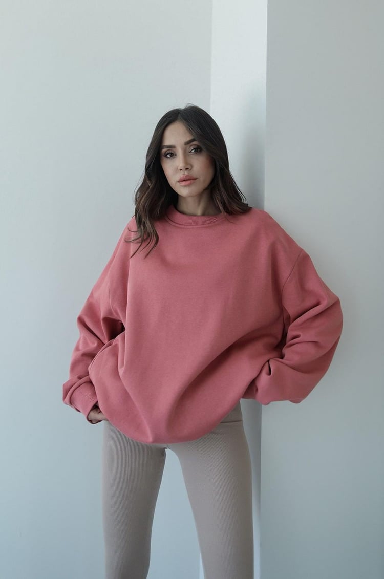 Gül Kurusu Bisiklet Yaka Basic Sweatshirt