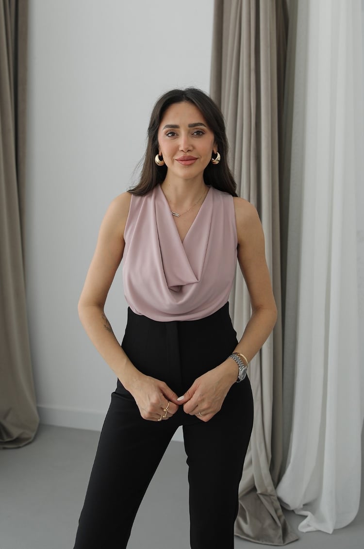 Gül Kurusu Dökümlü Degaje Yaka Bluz