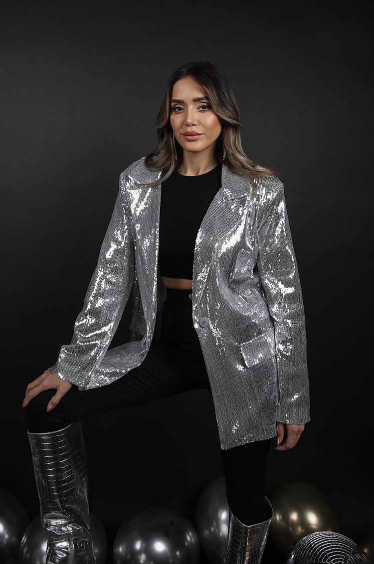 Gümüş Pullu Blazer Ceket