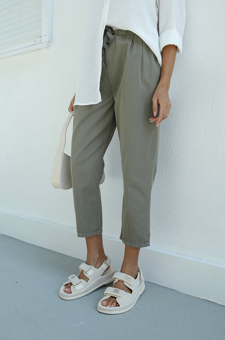 Haki Beli İpli Gabardin Pantolon