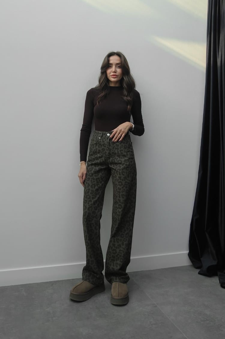 Haki Leopar Desenli Jean