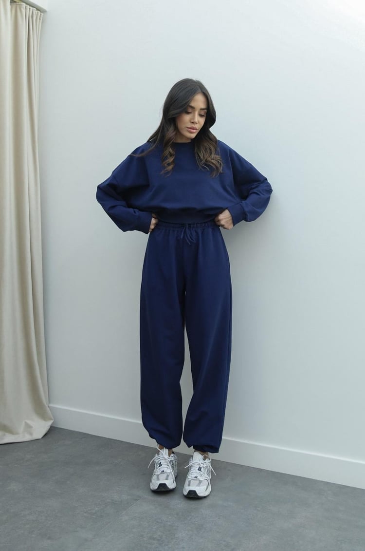 İndigo Pansy Crop Sweatshirt Eşofman Takım