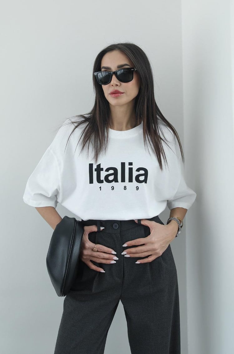 Italia Baskılı Beyaz Tişört