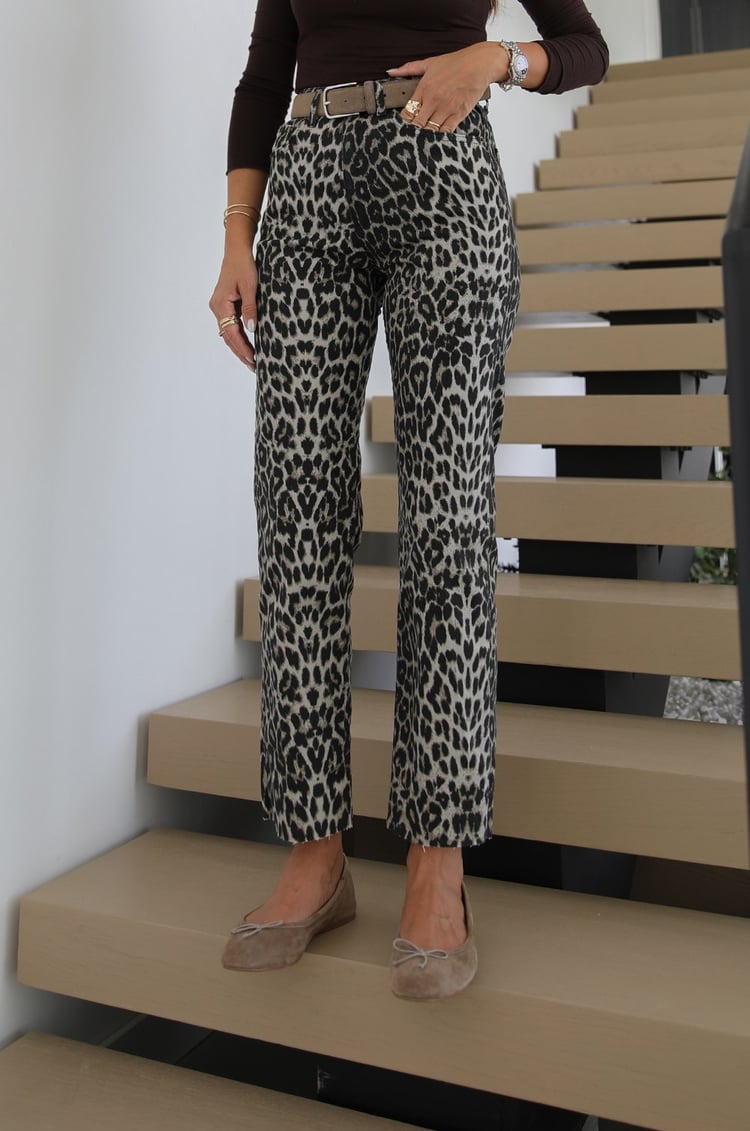 Kahve Leopar Boy Fit Jean