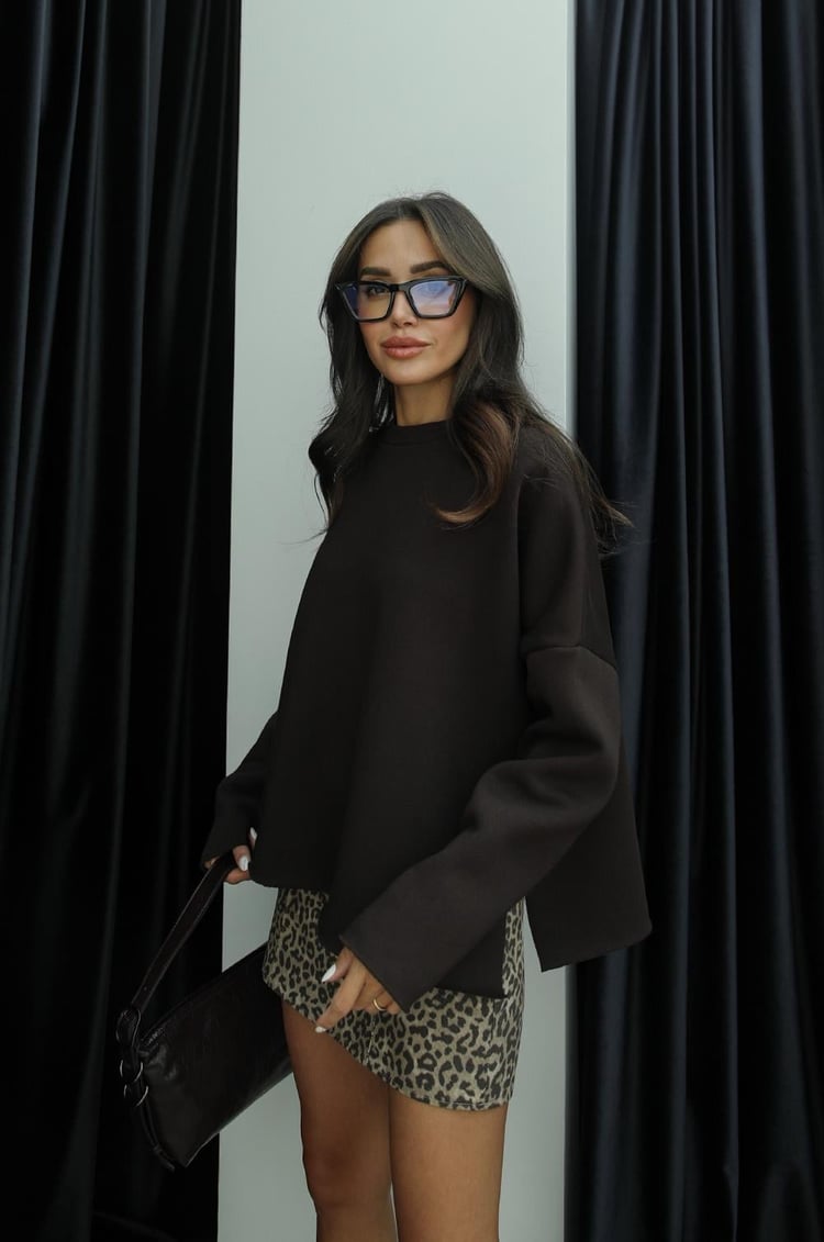 Kahve Pratt Şardonlu Yırtmaçlı Sweatshirt