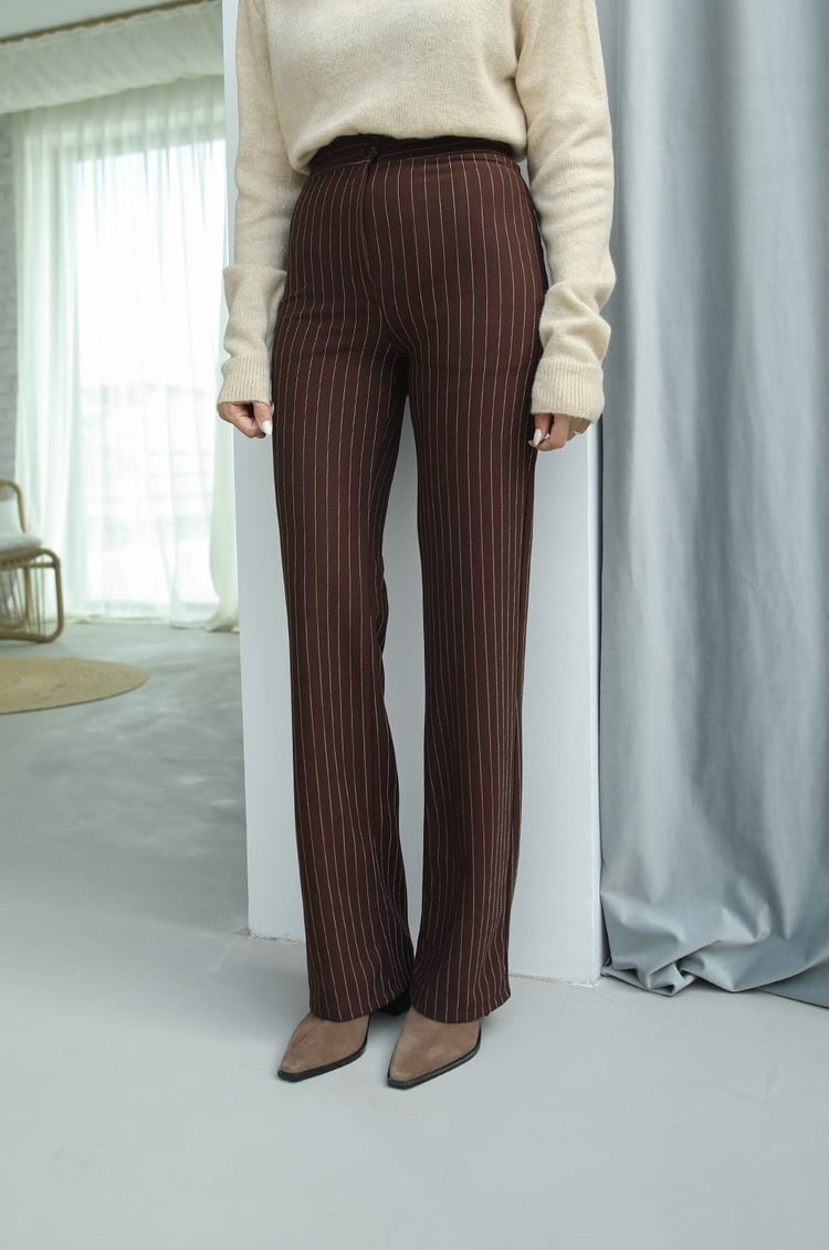Kahverengi Çizgili Fit Palazzo Pantolon