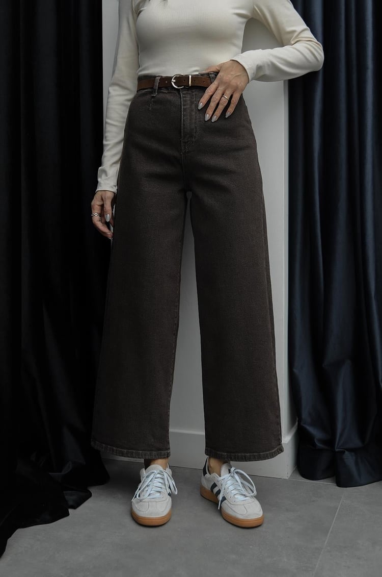 Kahverengi Cropped Kemerli Jean