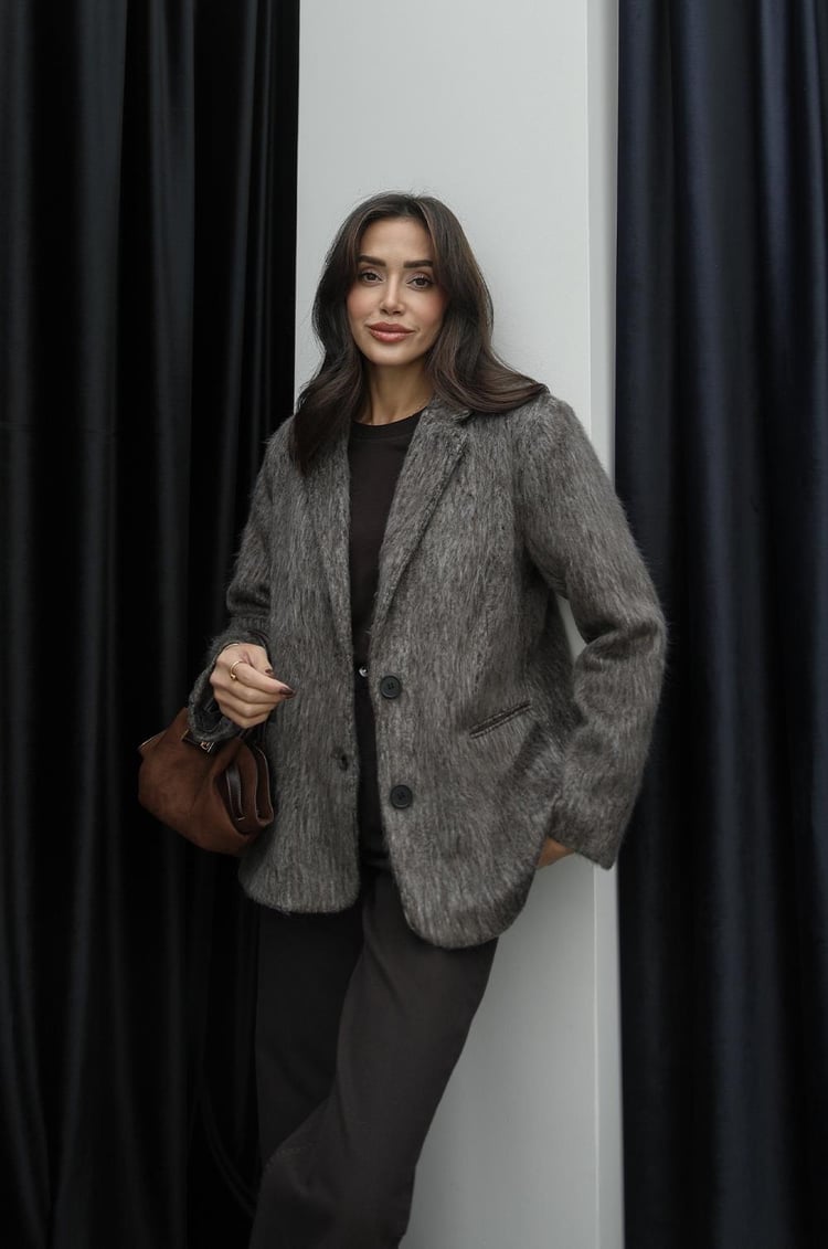 Kahverengi Kırçıllı Kaşe Blazer Ceket