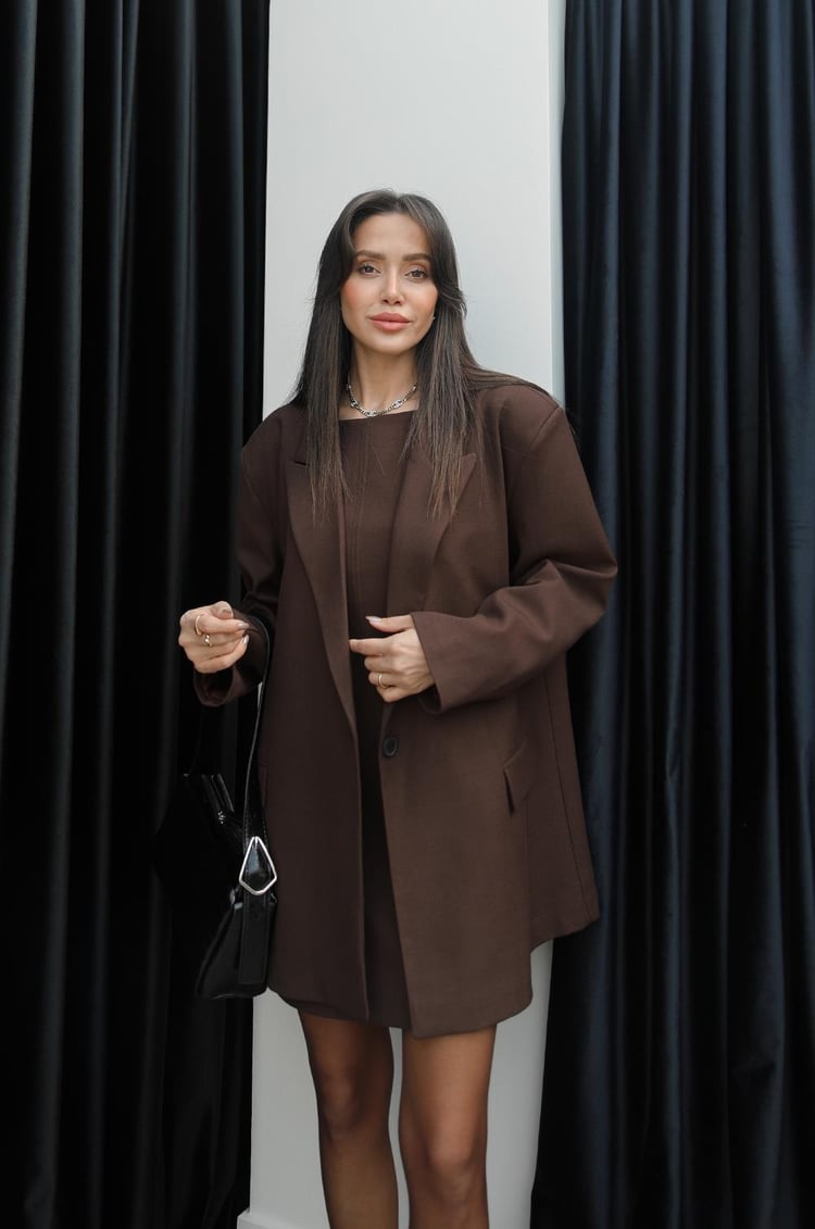Kahverengi Tek Düğmeli Blazer Ceket