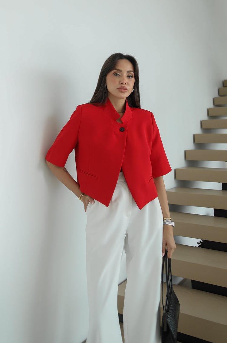 Kırmızı Sanford Crop Blazer Ceket