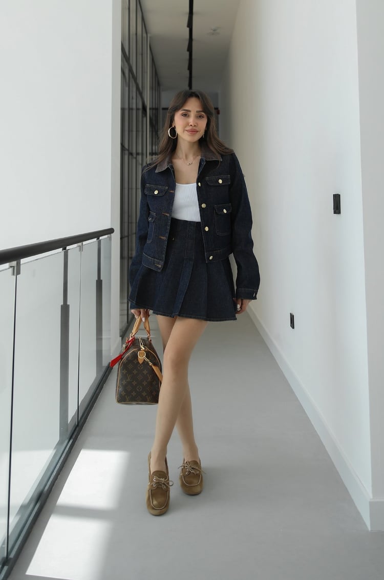 Koyu Lacivert Ayres Etek Ceket Denim Takım