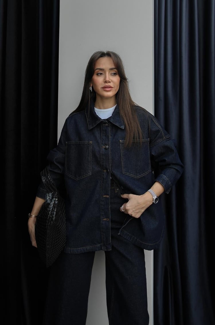 Koyu Lacivert Çift Cepli Denim Ceket