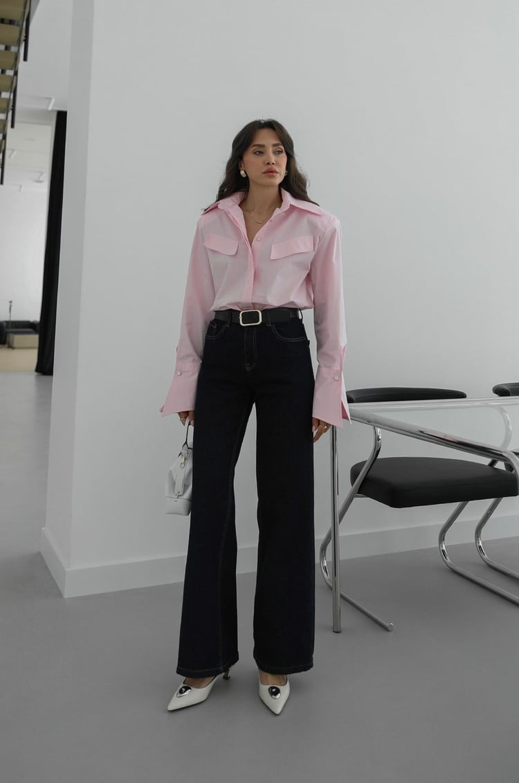 Koyu Lacivert Kemerli Wide Leg Jean
