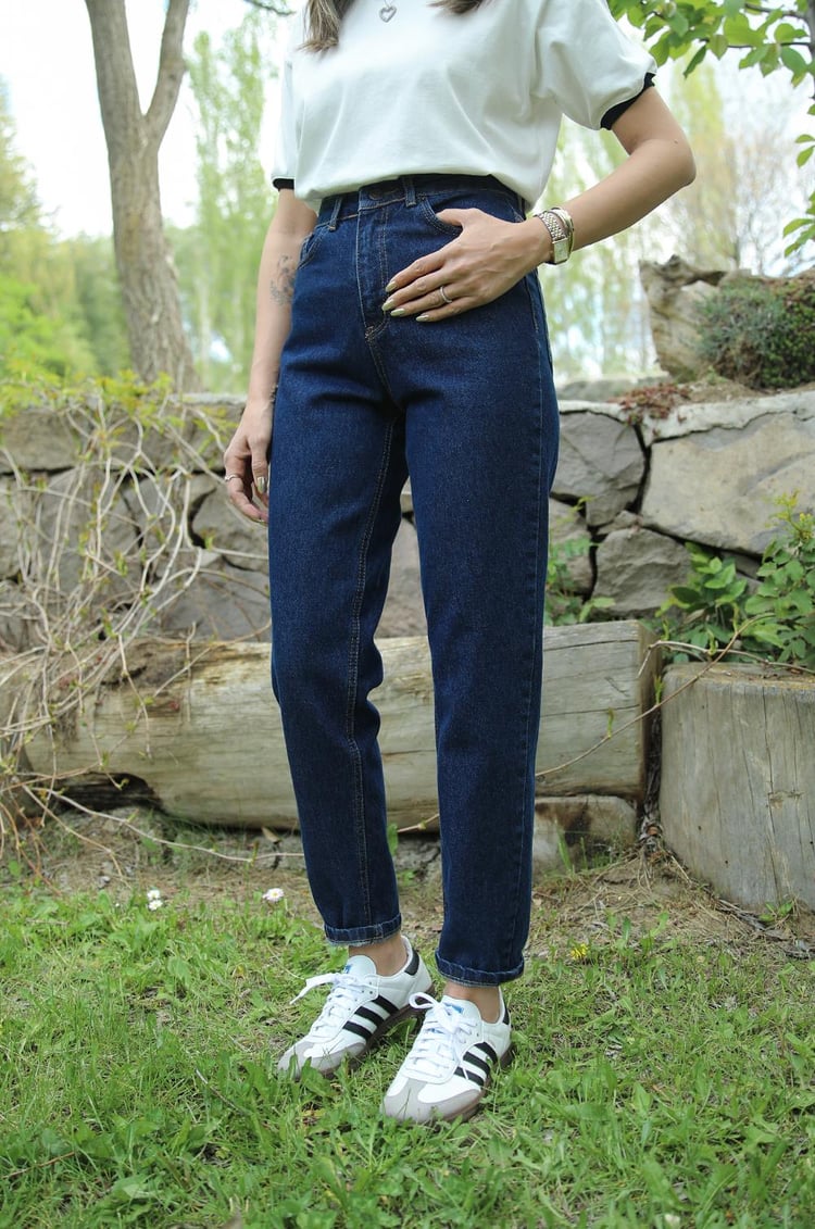 Koyu Lacivert Motto Mom Jean