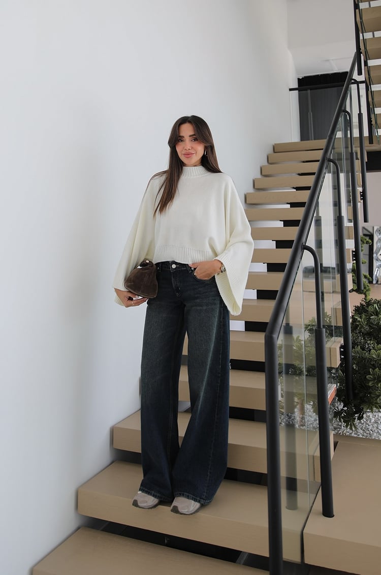 Koyu Mavi Düşük Bel Wide Leg Jean