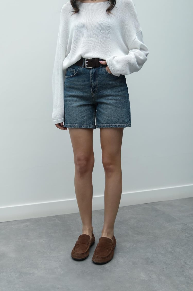 Koyu Mavi Fit Denim Şort