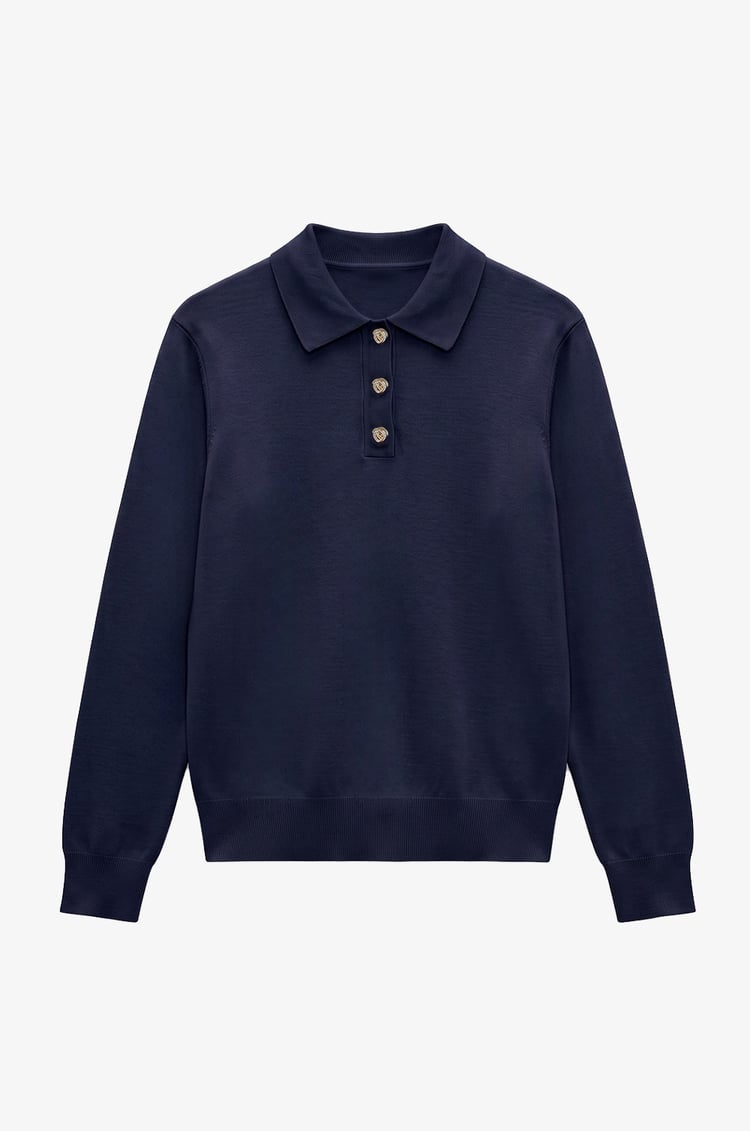 Lacivert Button Polo Yaka Kazak