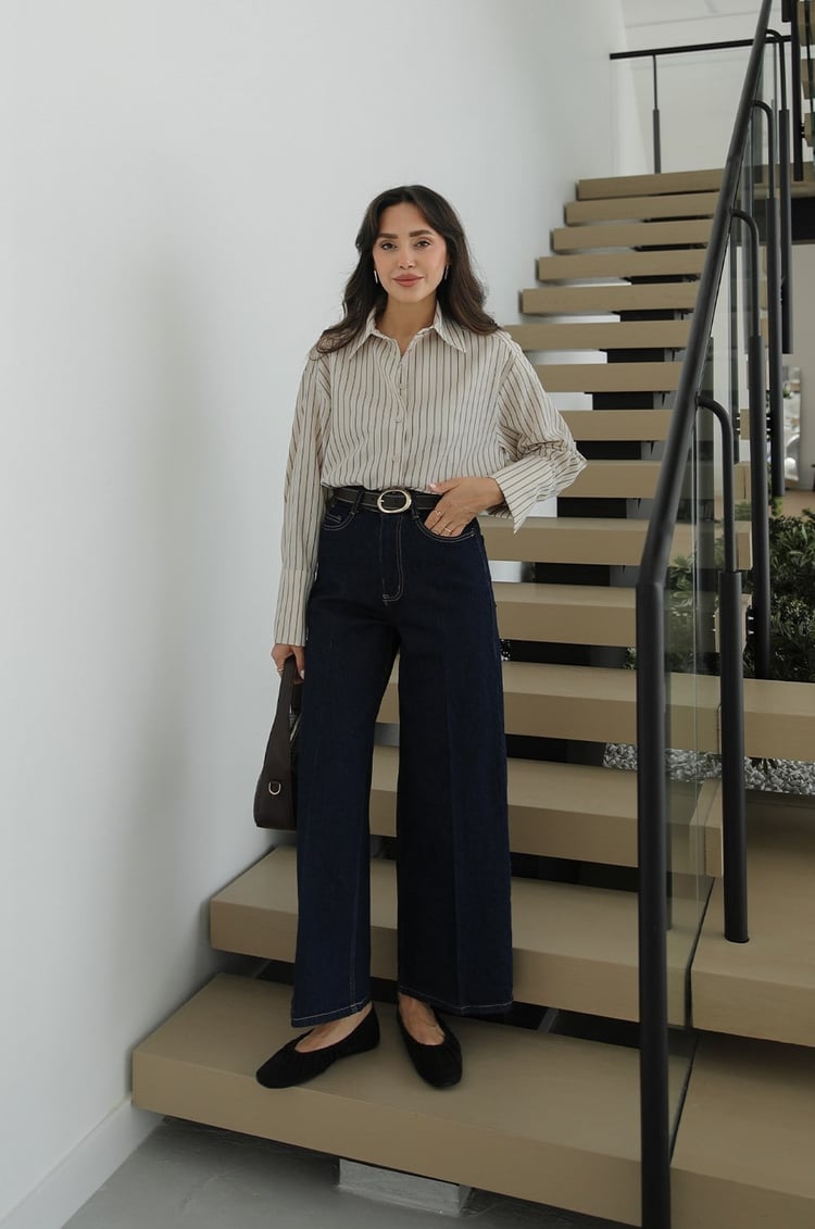 Lacivert Culotte Yüksek Bel Kemerli Jean