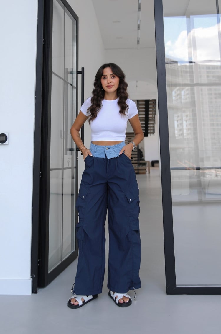 Lacivert Denim Detaylı Paraşüt Pantolon