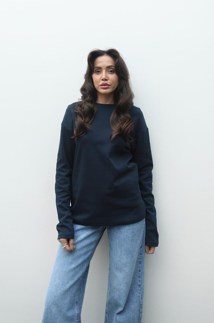Lacivert İnterlok Dokulu Sweatshirt