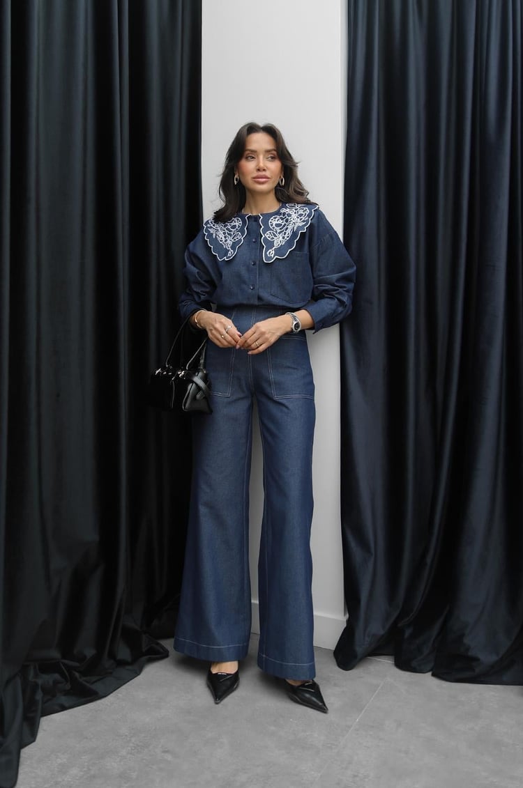 Lacivert Önü Cepli Denim Pantolon