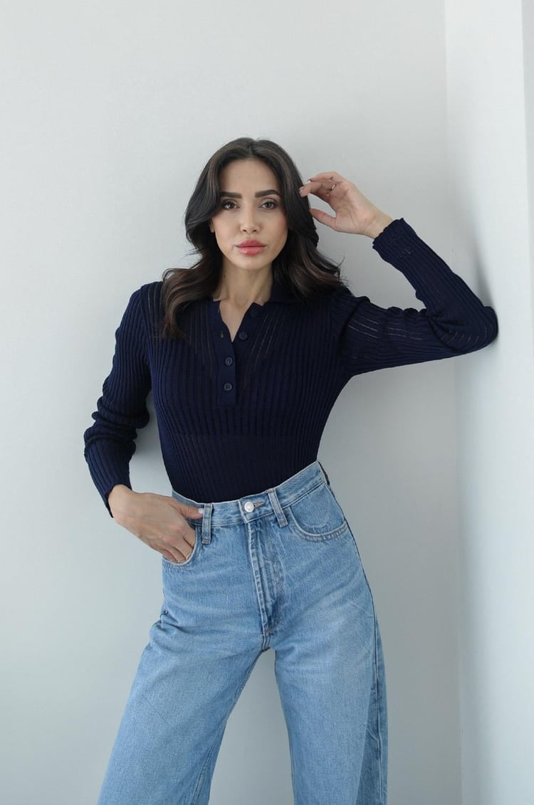 Lacivert Polo Transparan Bluz