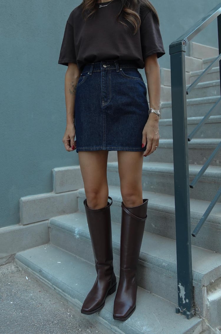 Lacivert Rins Denim Etek