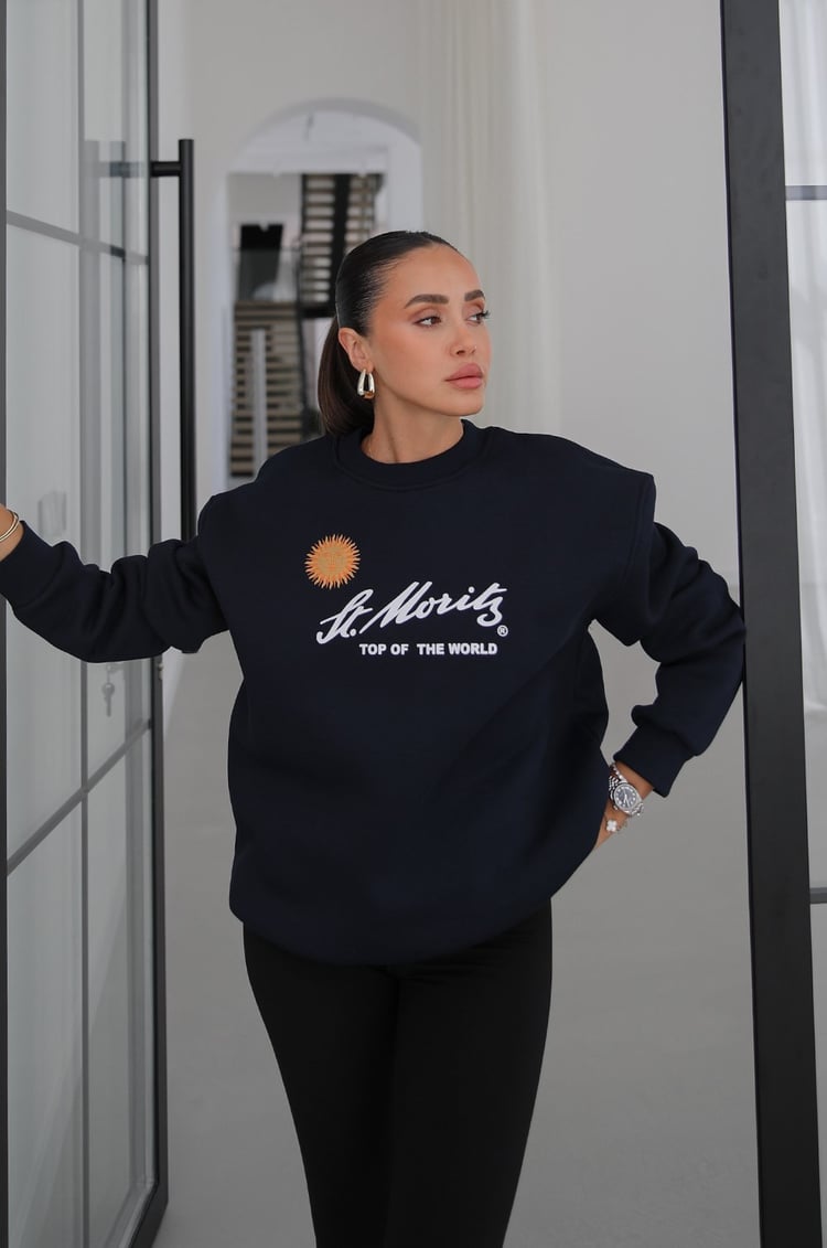 Lacivert St Moritz Baskılı Sweatshirt