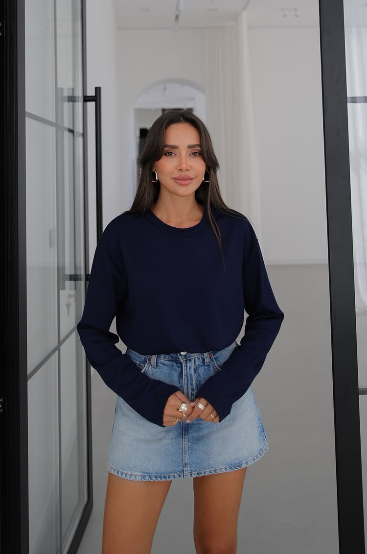 Lacivert Tinta Bisiklet Yaka İnce Sweatshirt