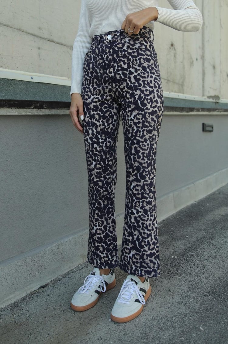 Leopar Desenli Düz Kesim Jean